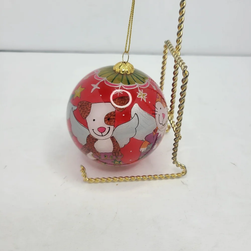 Pier 1 Imports li bien Glass Ornament Interior Hand Painted Cats Dogs Pets 2010‎